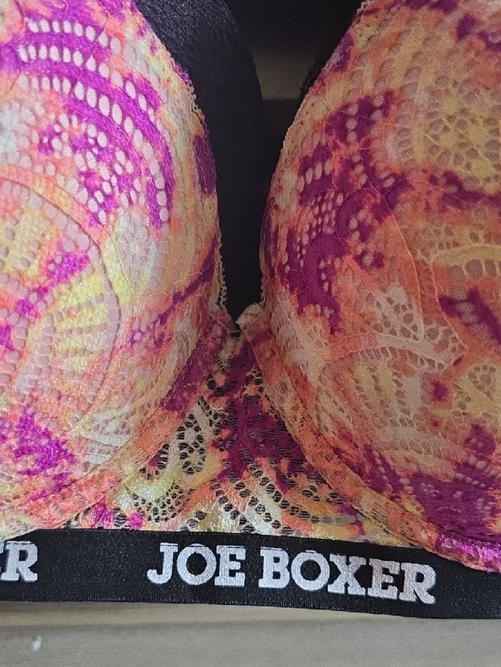 Joe Boxer Pink, Cream & Black Lace Push-Up Bra - Picture 5 of 15